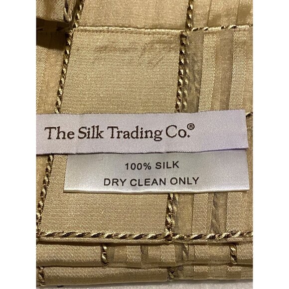 100% Sheer Silk Grid Pattern Curtain PanelWindow Drapery Gold/Cream 50” X 84” - Picture 1 of 8